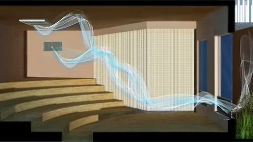 Corte esquemático de ventilação natural em Brasília com efeito chaminé